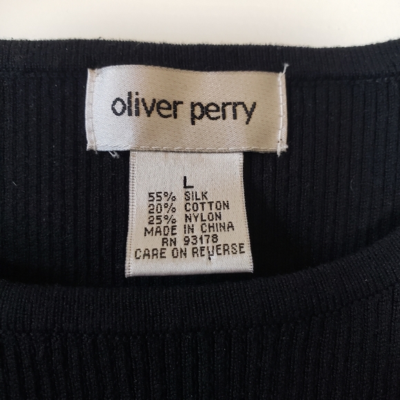 Oliver Perry Black Silk Cotton Blend Ribbed Semi Cropped Tank. Size L - Picture 3 of 7